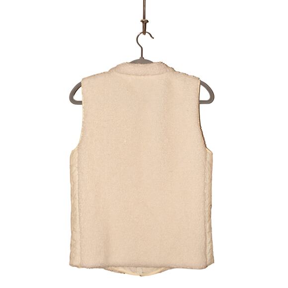 T BY TALBOTS $79 Sherpa Fleece Full Zip Vest White Quilted Side Panels Small - Picture 2 of 3